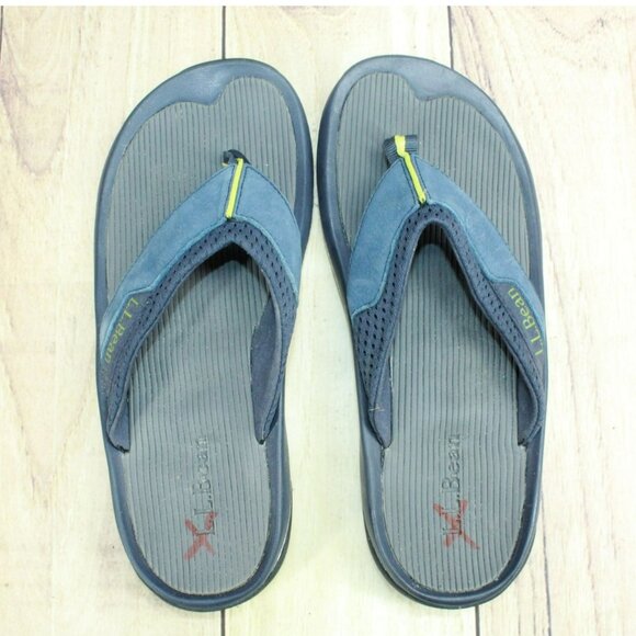 LL Bean Swift River Blue Leather Perforated Athletic Flip-Flop Sandals Size 9 M - Picture 7 of 9
